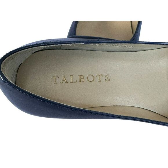Talbots Indigo Leather Pointed Toe Woodtone Kitten Heel Pippa Vamp Wrap Shoes 6W - Picture 4 of 10